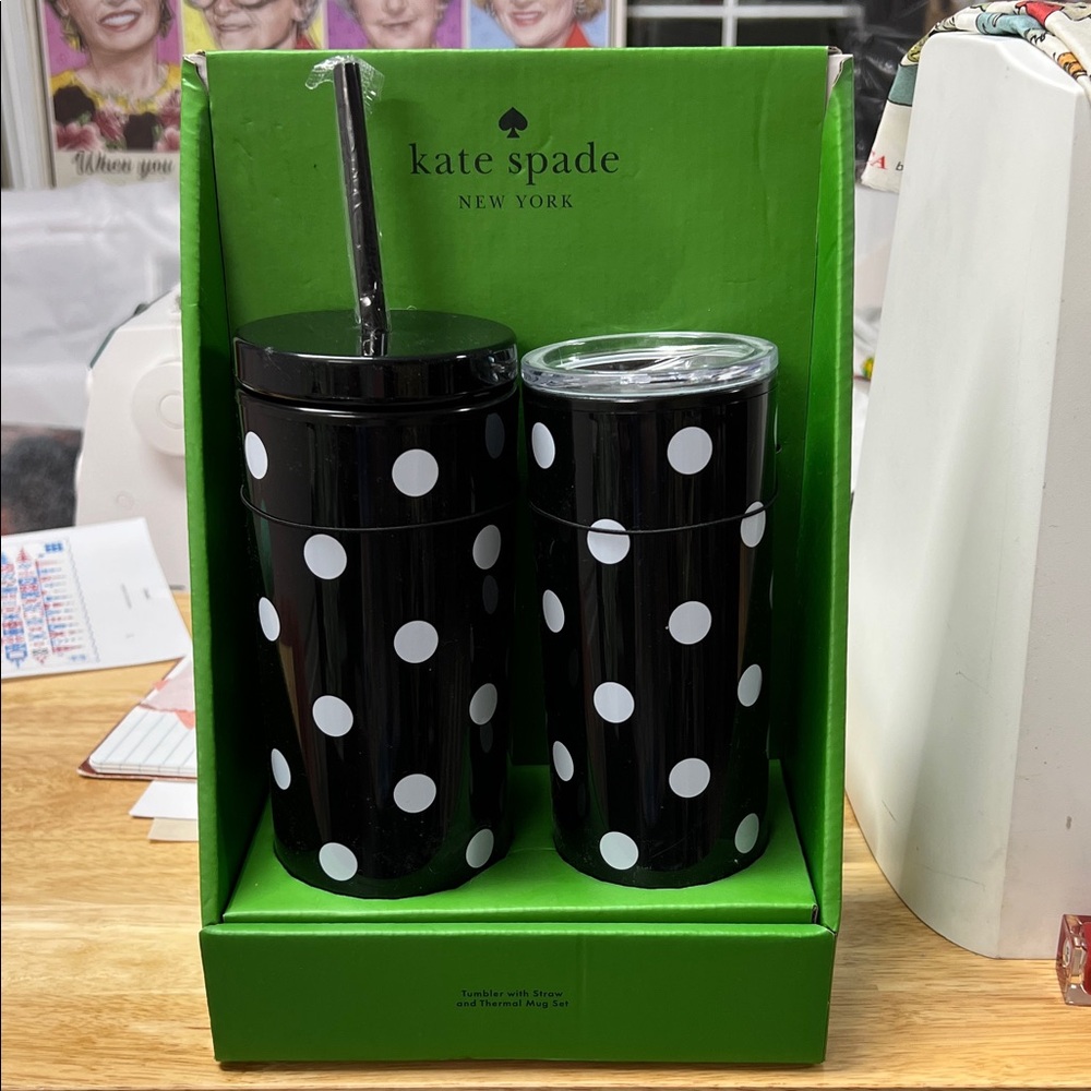 kate spade Black and White Polka Dot Tumbler Set